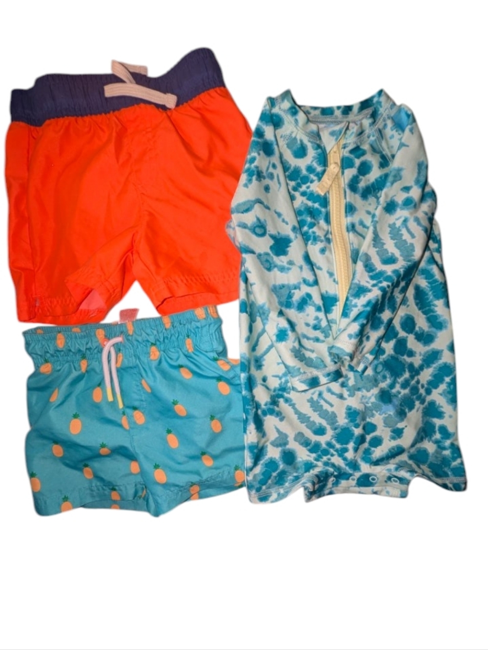 Boys Swim Bundle 18M Rash Guard Swimsuit + 2 Swim Trunks Neon Tie-Dye Bright